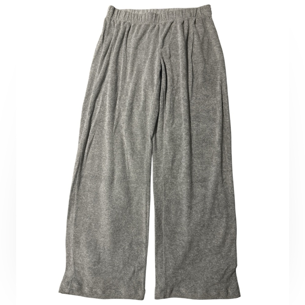 Perfect White Tee- Holly Velour Wide Leg Pant in Heather Grey